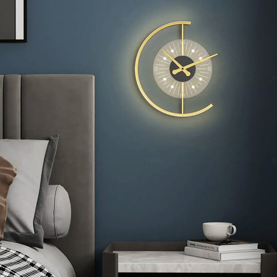 Aplică de perete LED aurie 18 W cu ceas, 3 culori, stil nordic