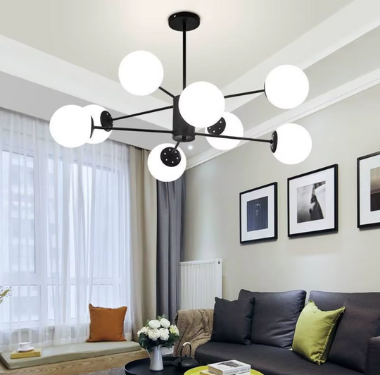 Candelabru de tavan negru mat, cu 8 socluri E27