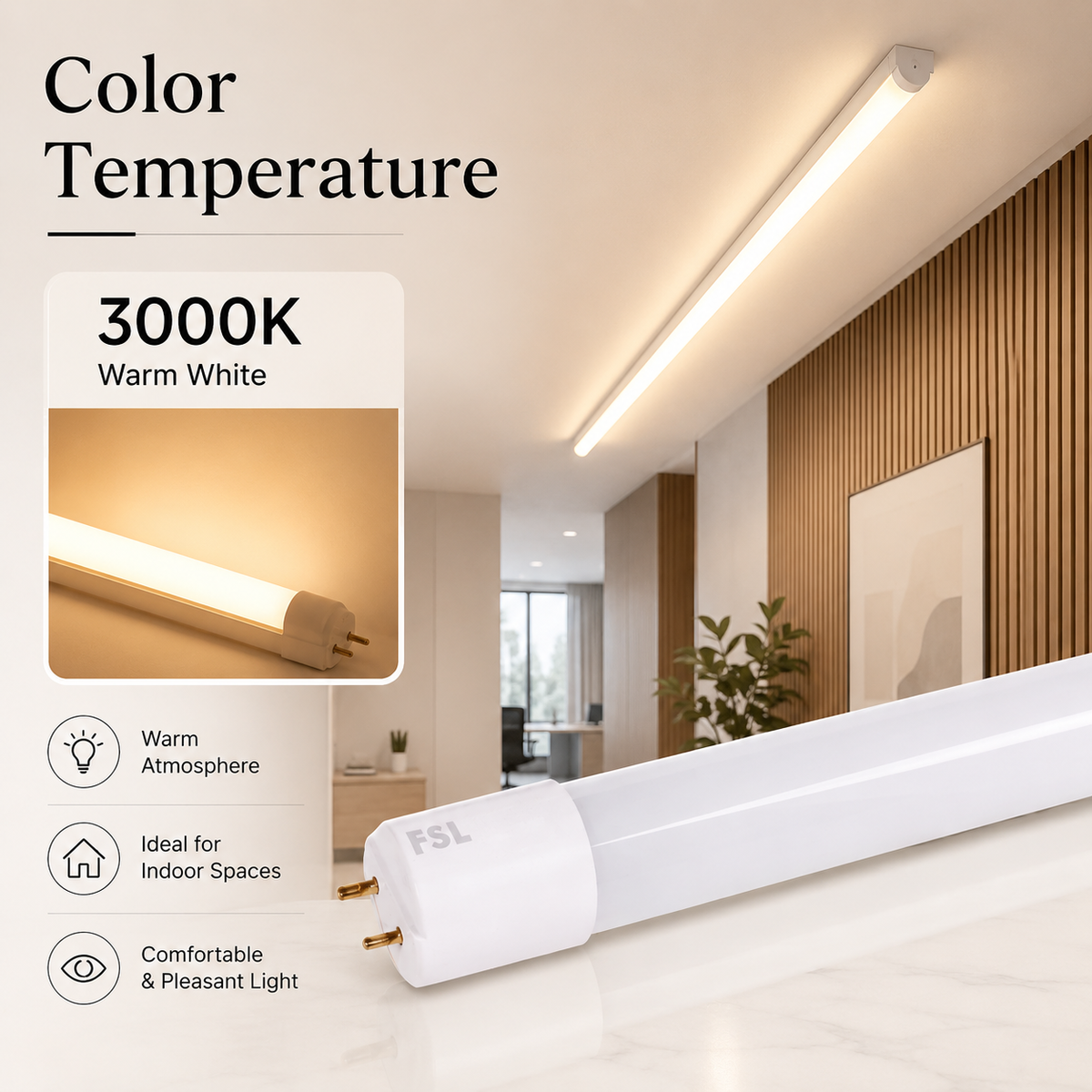 Tub LED T8, 10 W, 600 mm, 3000 K, G13, lumină albă caldă, mat