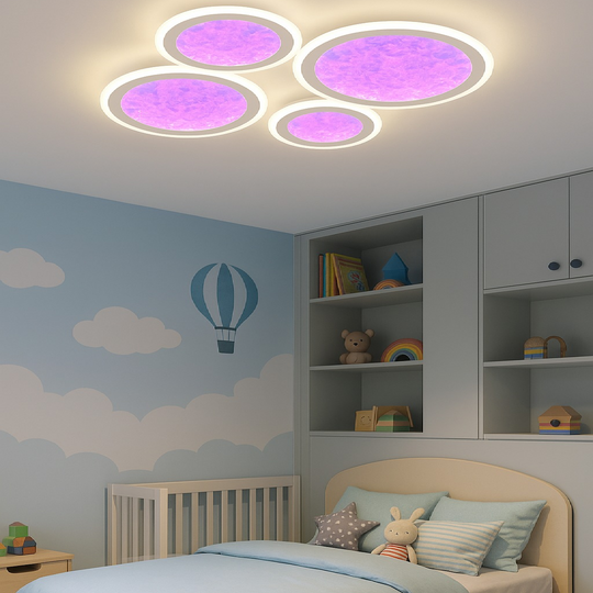 Plafonieră LED SIERA cu 4 inele, RGB, telecomandă, 3 culori de lumină