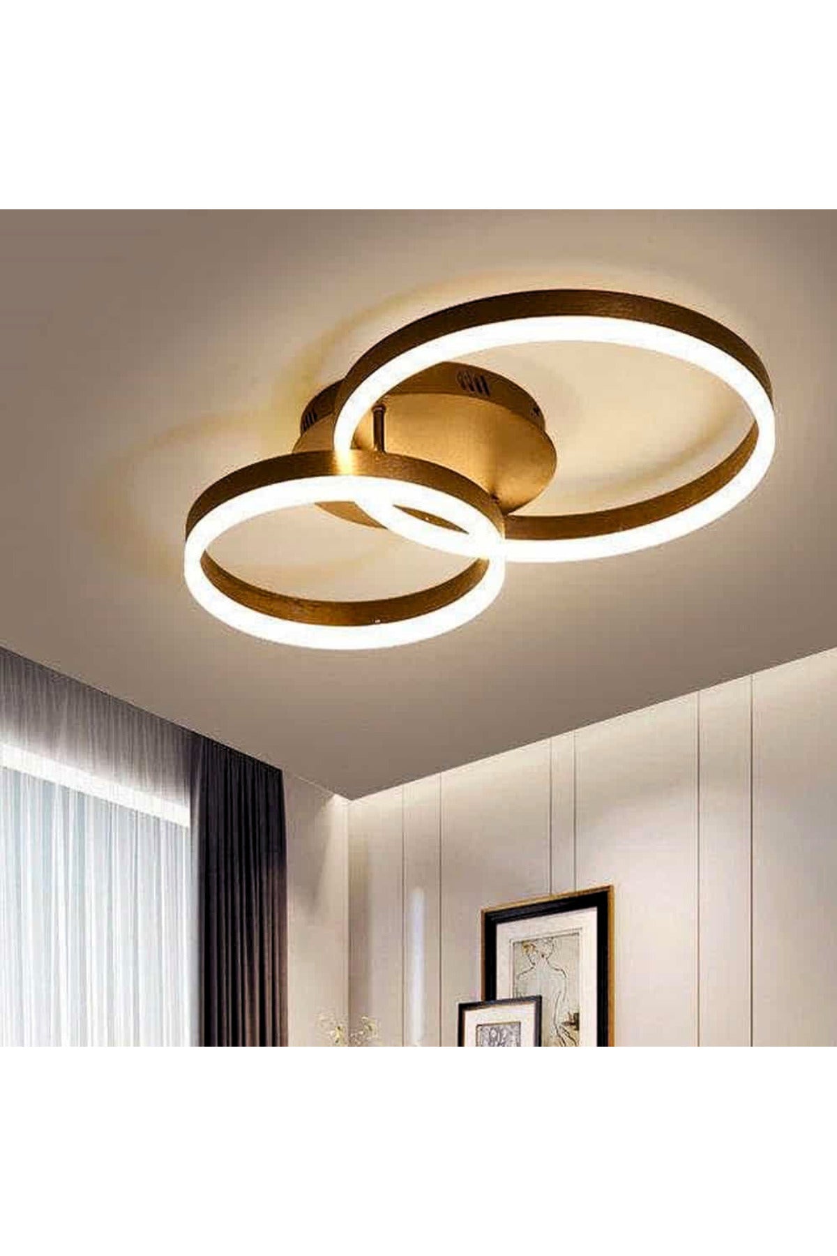 Plafonieră LED 120W, 2 inele, dimabilă WiFi, telecomandă, maro cafea