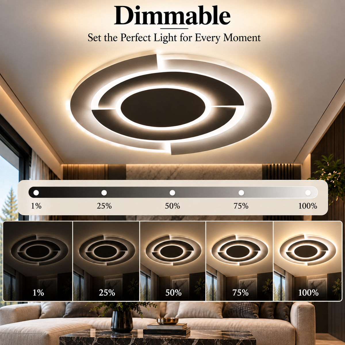 Plafonieră LED 130 W, dimabilă, Wi-Fi, telecomandă, 3 temperaturi de culoare