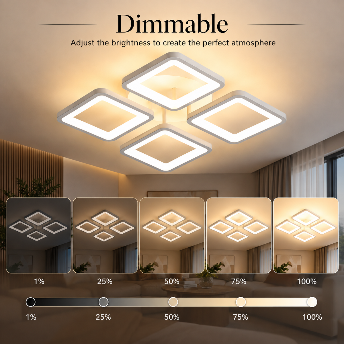 Plafonieră LED pătrată, 42 cm, 88 W, dimabilă, cu telecomandă