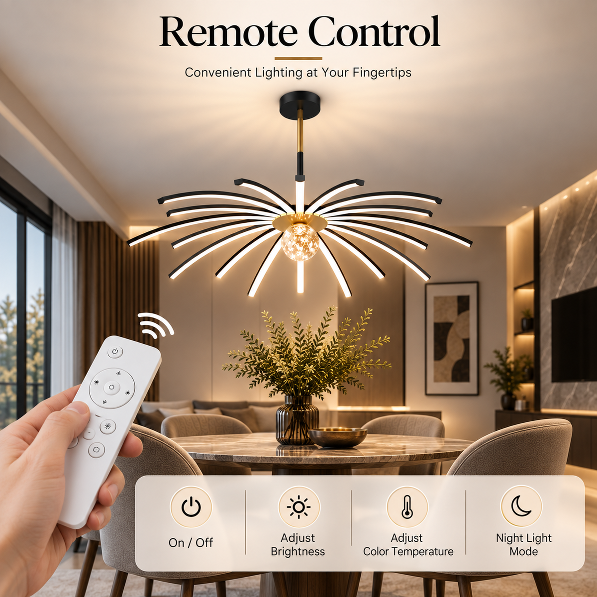 Plafonieră LED 90 cm, dimabilă Wi-Fi cu telecomandă, 3 nuanțe de lumină