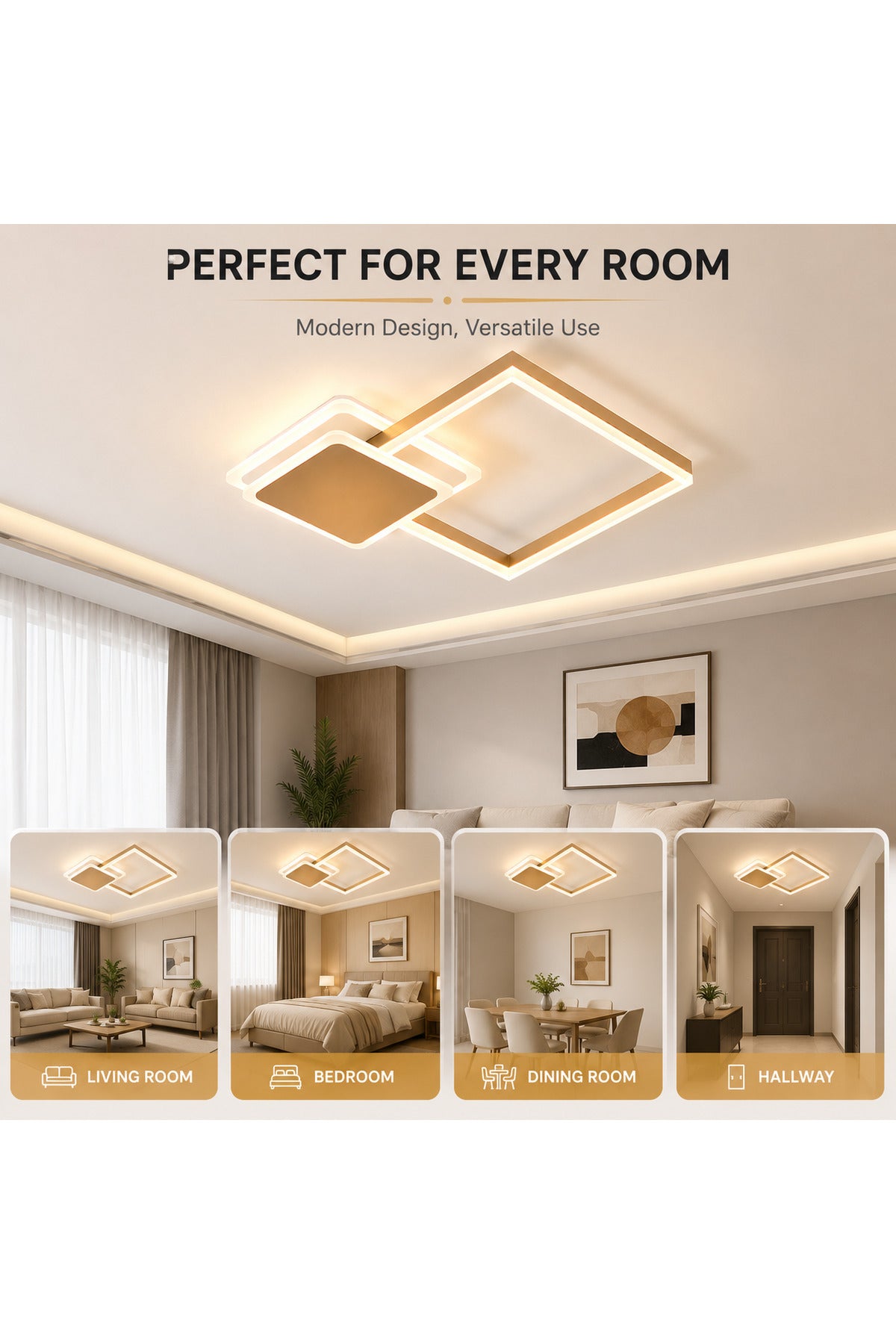 Plafonieră LED aurie, 48 W, dimabilă, Wi-Fi, telecomandă, 3 culori de lumină
