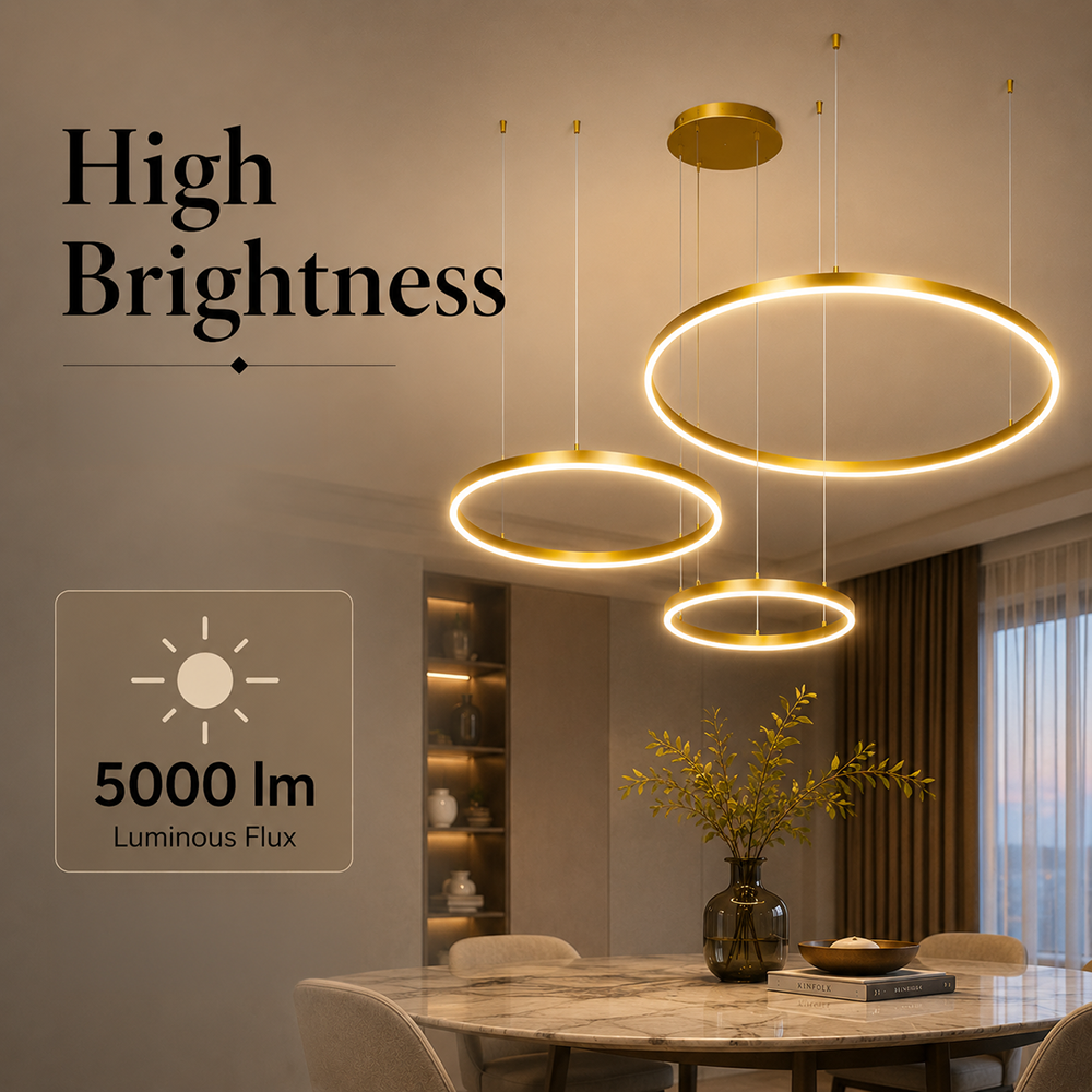 Plafonieră LED aurie cu 3 inele, 40/60/80 cm, dimabilă, Wi-Fi, cu telecomandă