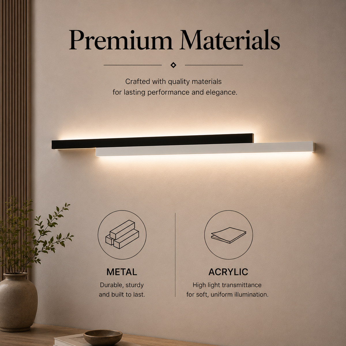 Aplică LED de perete 80 cm, 22 W, 1100 lm, 3 culori, negru/alb