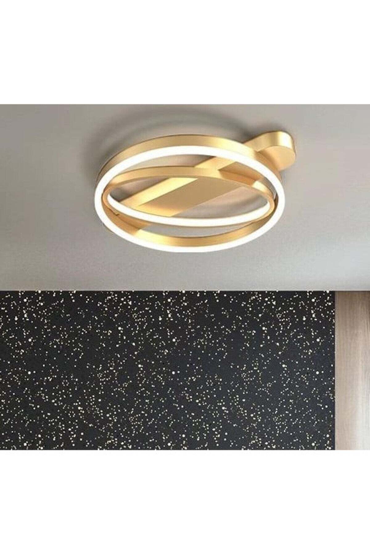 Plafonieră LED aurie, 2 inele, dimabilă, WiFi, telecomandă, 120 W