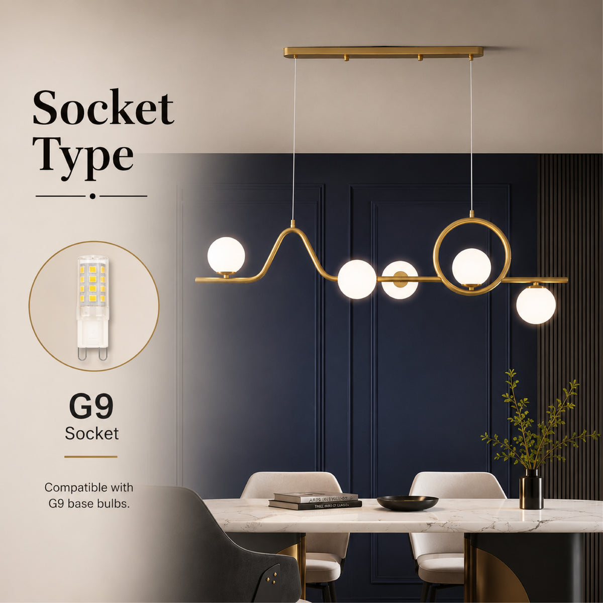 Lustră modernă mată din metal și acril, G9, 3 culori de lumină