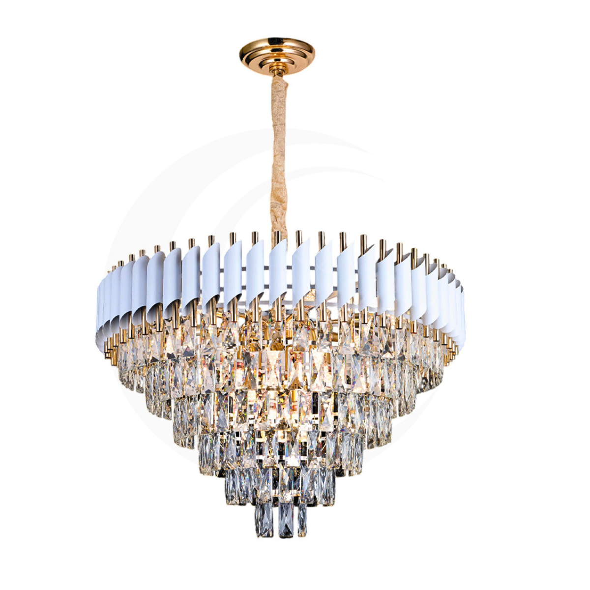 Candelabru de plafon din cristal K9, 50 cm, alb și auriu, E14