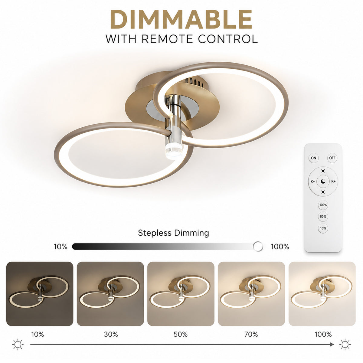 Lustră LED dimabilă 58 W, 3000 lm, Ø 53 cm, finisaj șampanie-argintiu