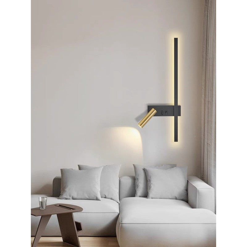 Aplică LED de perete 50 cm, 23 W, neagră, cu spot, 3 moduri, 1000 lm