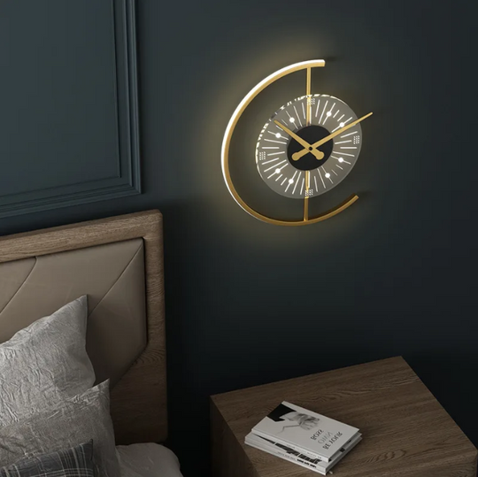 Aplică de perete LED aurie 18 W cu ceas, 3 culori, stil nordic