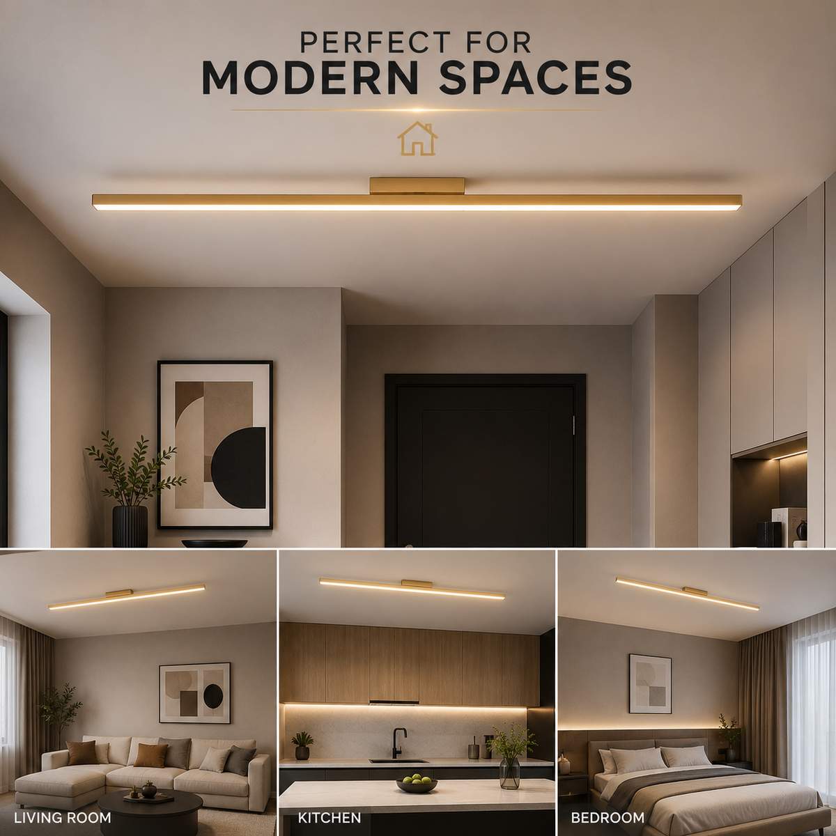 Plafonieră LED modernă aurie, 80 cm, 32 W, cu telecomandă