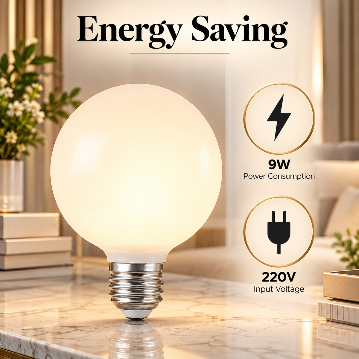 Bec LED glob E27, 9 W, 1055 lm, 4000 K, lumină albă neutră, mată