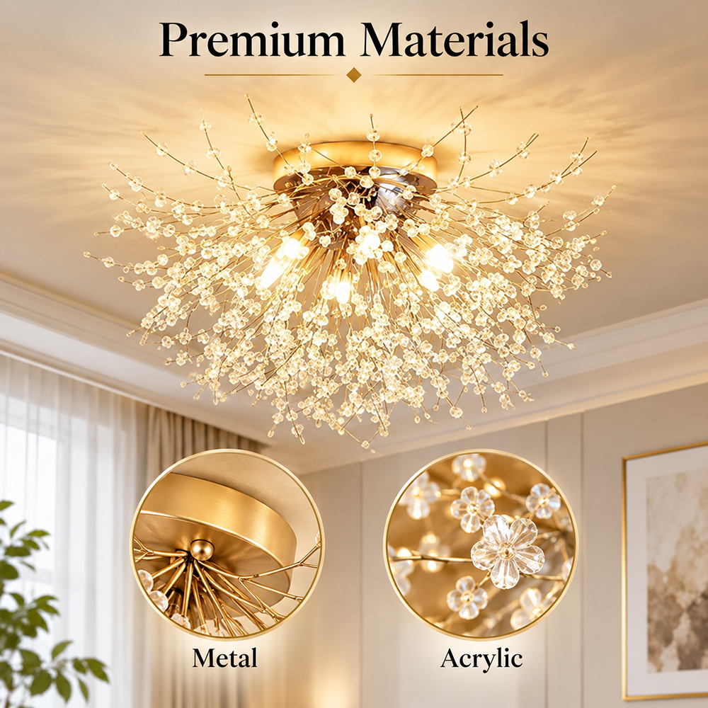 Plafonieră din cristal și metal, Ø60 cm, 3 culori de lumină, 6 x G9