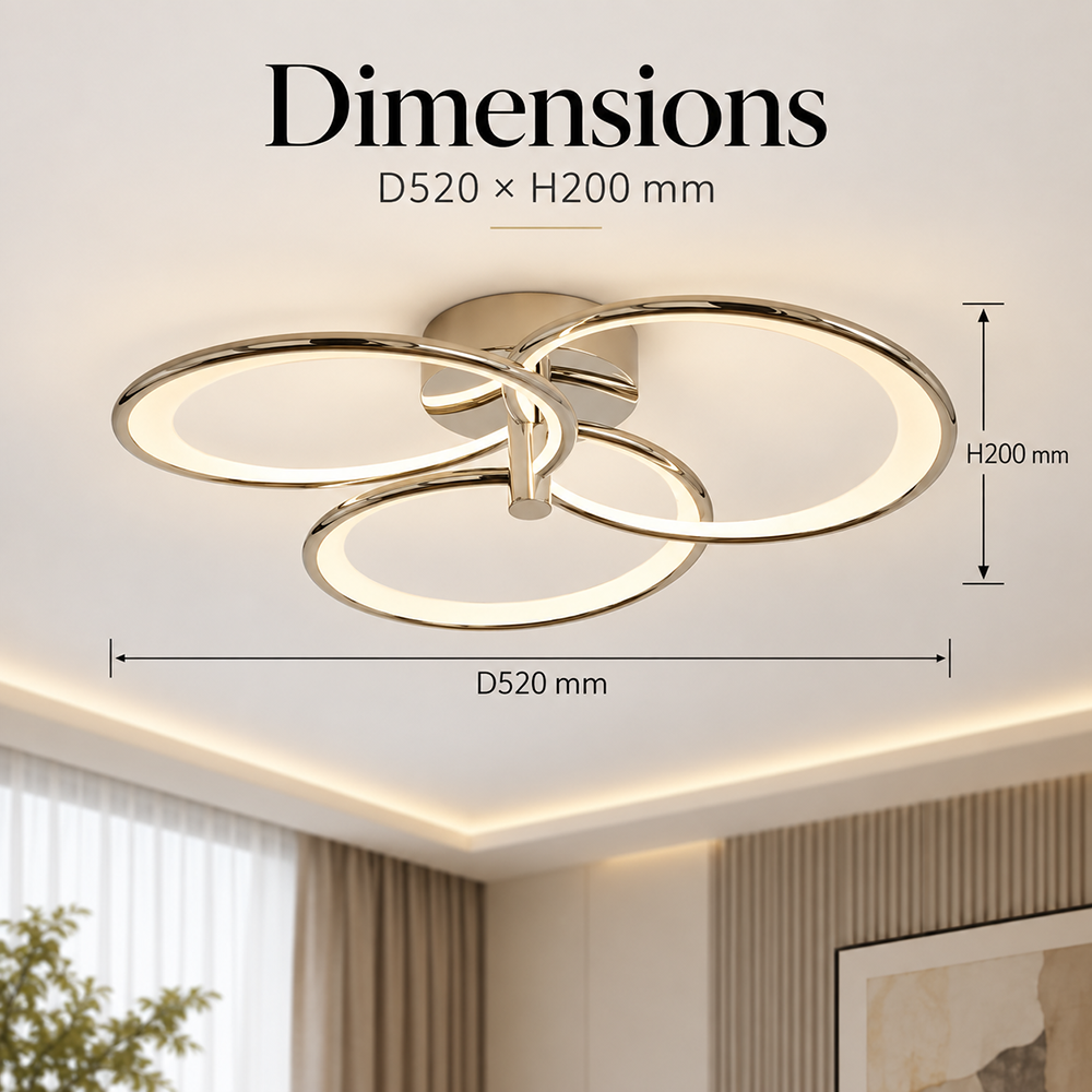 Plafonieră LED argintie, 52 cm, dimabilă, cu Wi-Fi și telecomandă