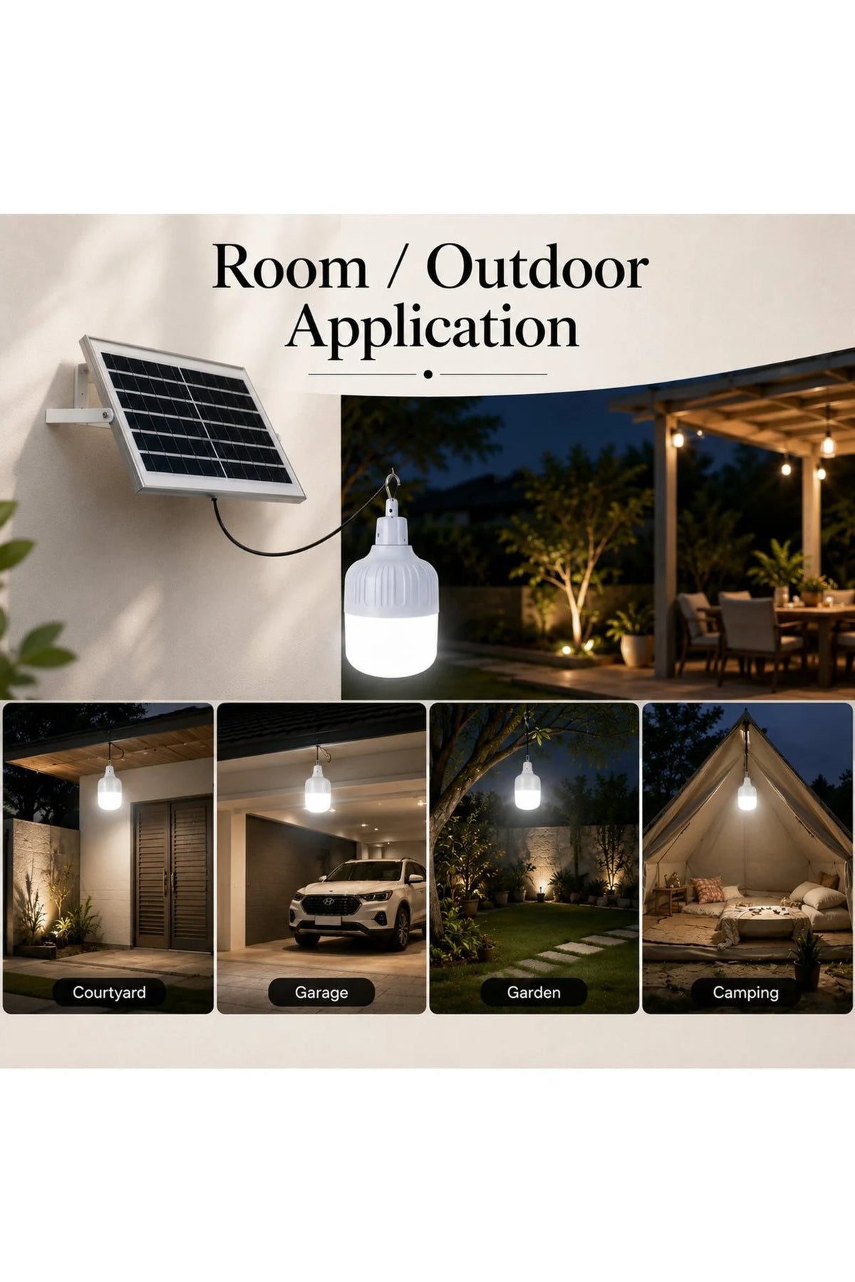 Bec LED solar 100 W cu lumină rece și cablu de 5 m