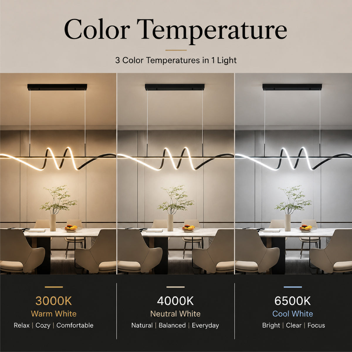 Lustră LED 120 cm, 60 W, cu telecomandă și 3 temperaturi de culoare