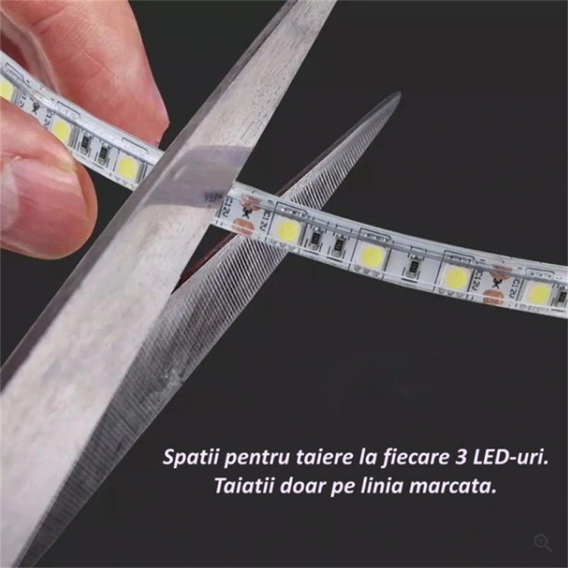 Bandă LED SMD 2835, 12V, 120 LED-uri, IP44, 6500K, lumină rece, interior