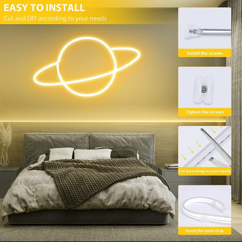 Bandă LED Neon Flex galbenă, 5 m, 12 V, cu alimentator de 60 W, interior