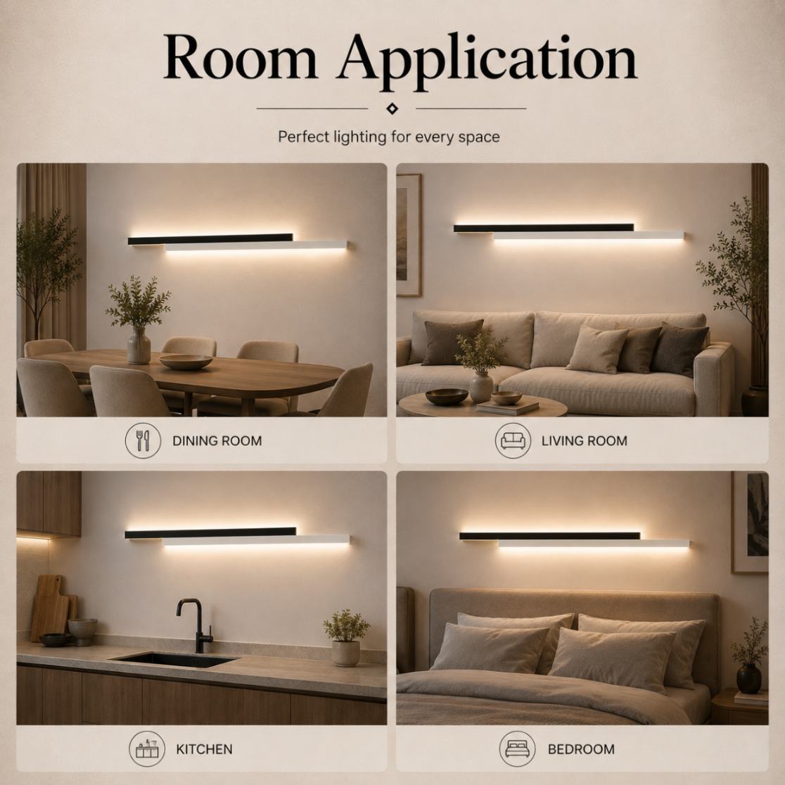 Aplică LED de perete 80 cm, 22 W, 1100 lm, 3 culori, negru/alb