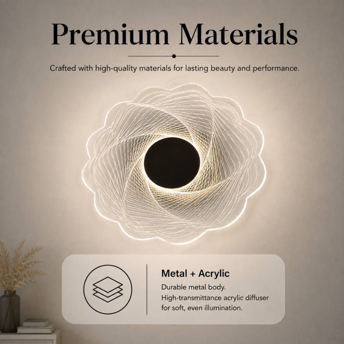 Aplică LED de perete, floare 3D, 5 W, acril și metal, 15 × 15 cm