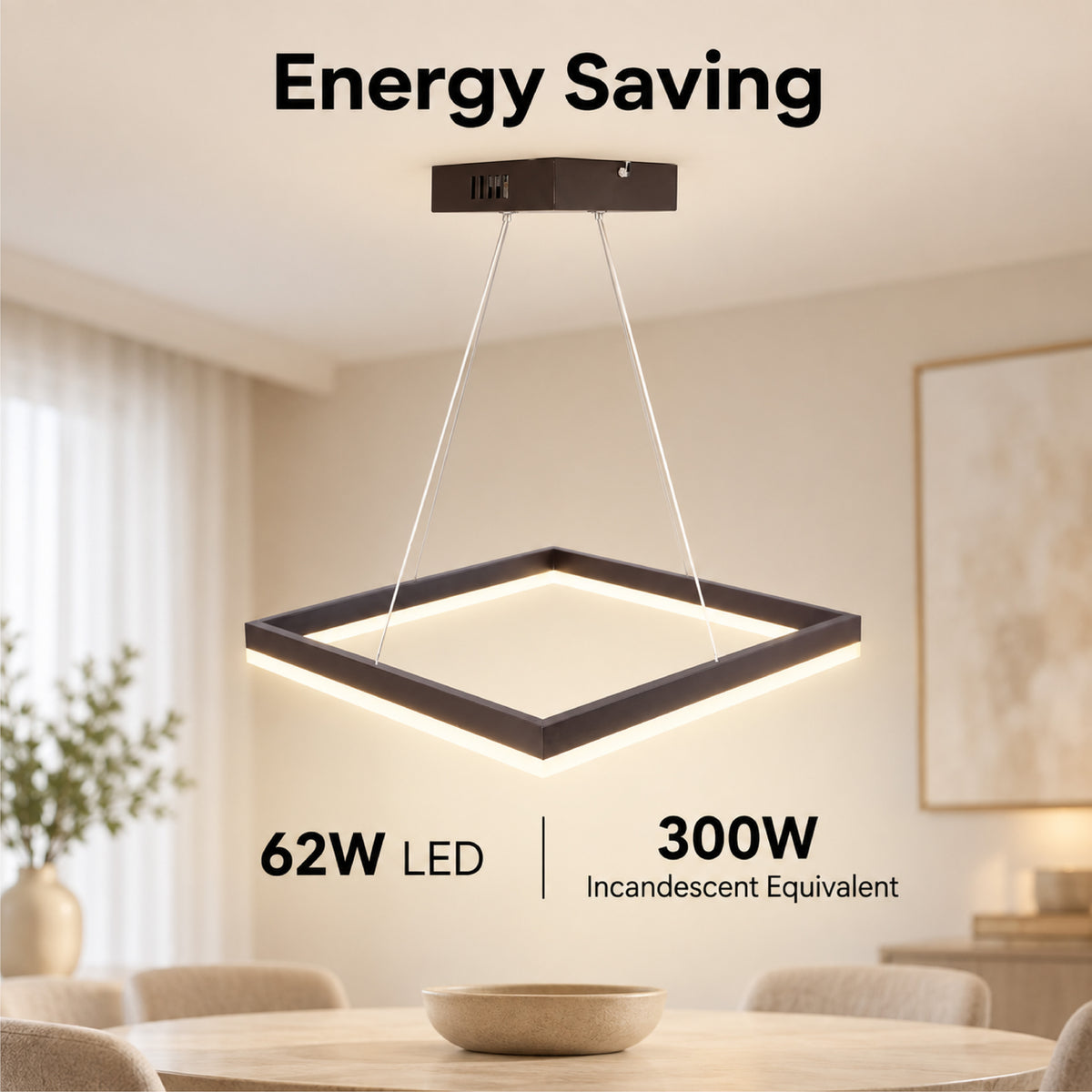 Plafonieră LED pătrată, 45 cm, WiFi, telecomandă, 3 culori, maro cafea