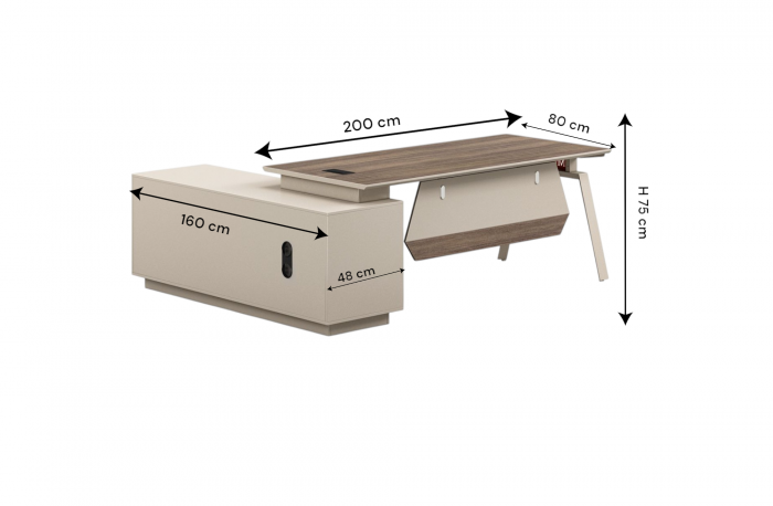 Birou WS-T2002/200 lemn si metal maro-negru forma L cu depozitare 200x160 cm