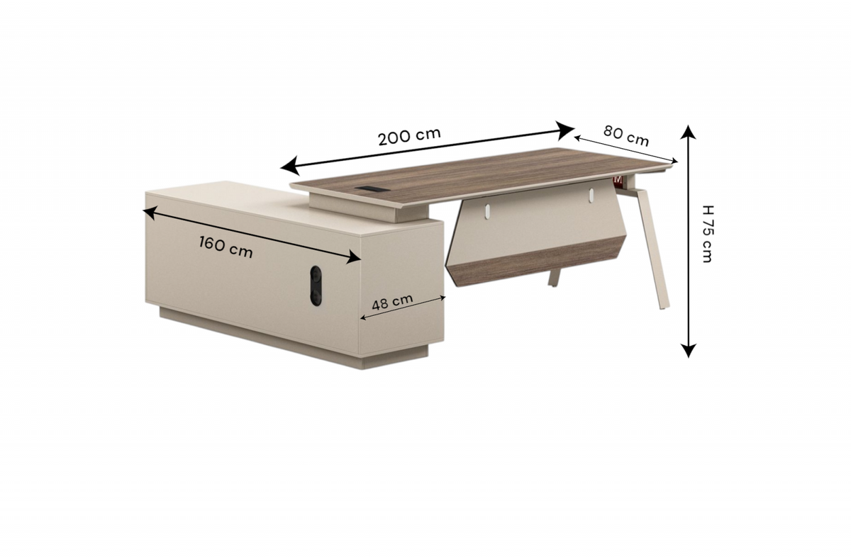 Birou WS-T2002/200 lemn si metal maro-negru forma L cu depozitare 200x160 cm