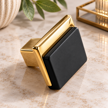 Buton mobilă DK001 din metal, formă pătrată, alb sau negru cu auriu