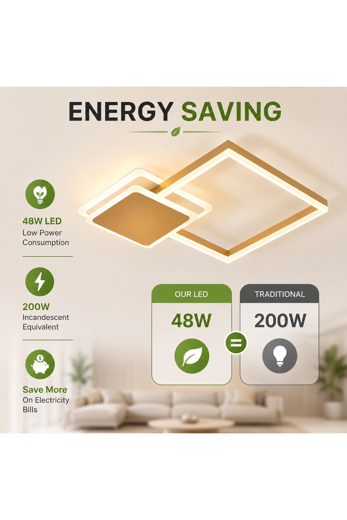 Plafonieră LED aurie, 48 W, dimabilă, Wi-Fi, telecomandă, 3 culori de lumină