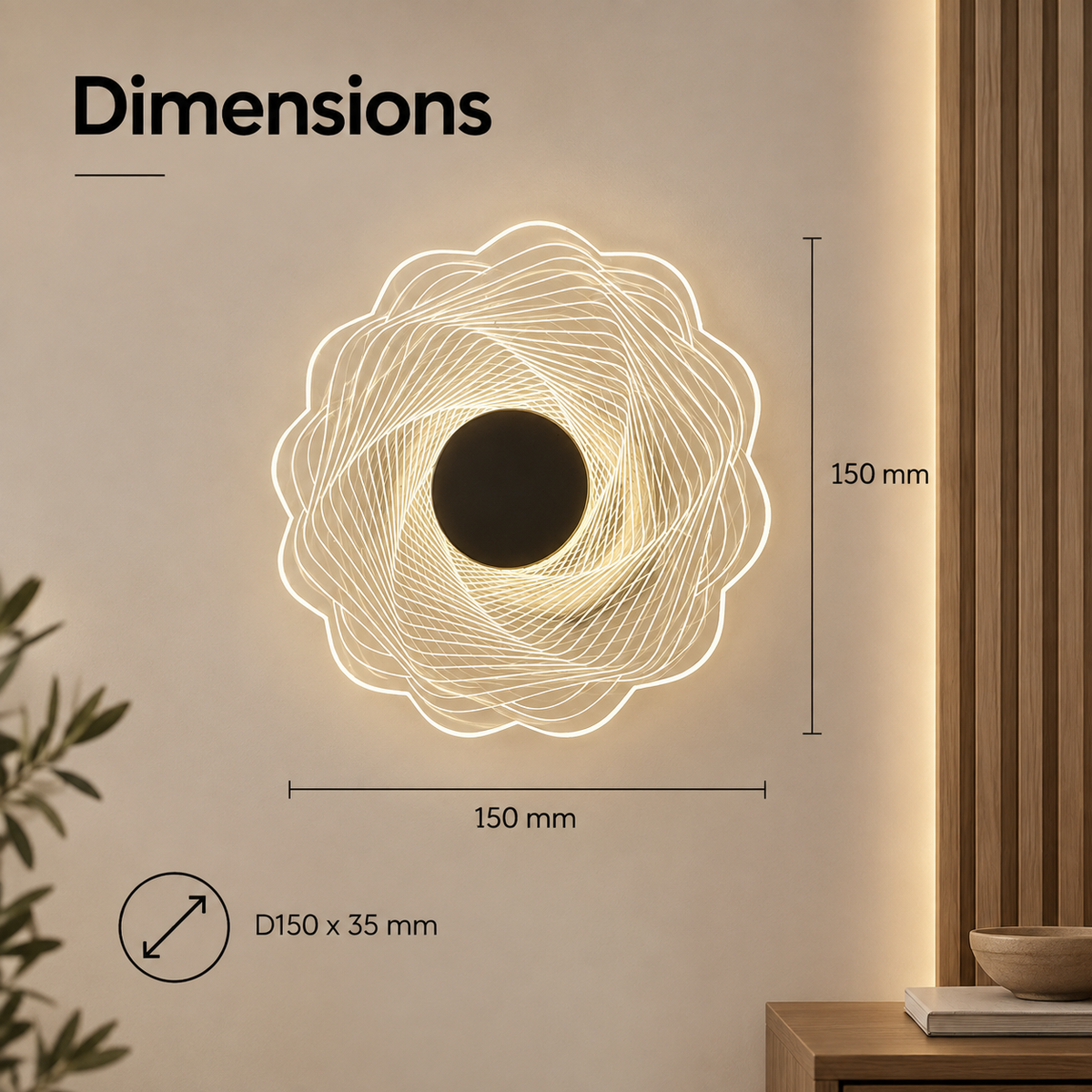Aplică LED de perete, floare 3D, 5 W, acril și metal, 15 × 15 cm