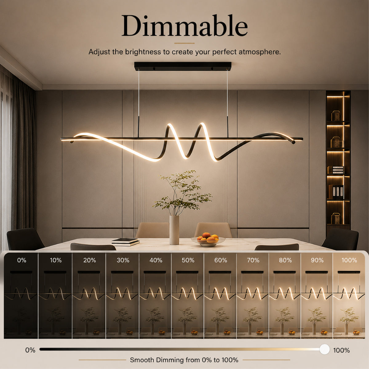 Lustră LED 120 cm, 60 W, cu telecomandă și 3 temperaturi de culoare
