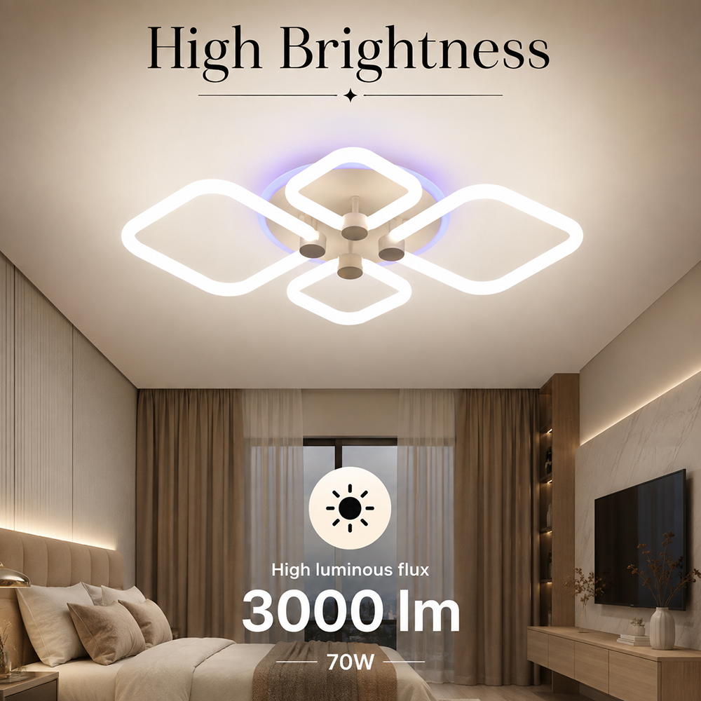 Plafonieră LED pătrată, 70 W, dimabilă, RGB, cu telecomandă