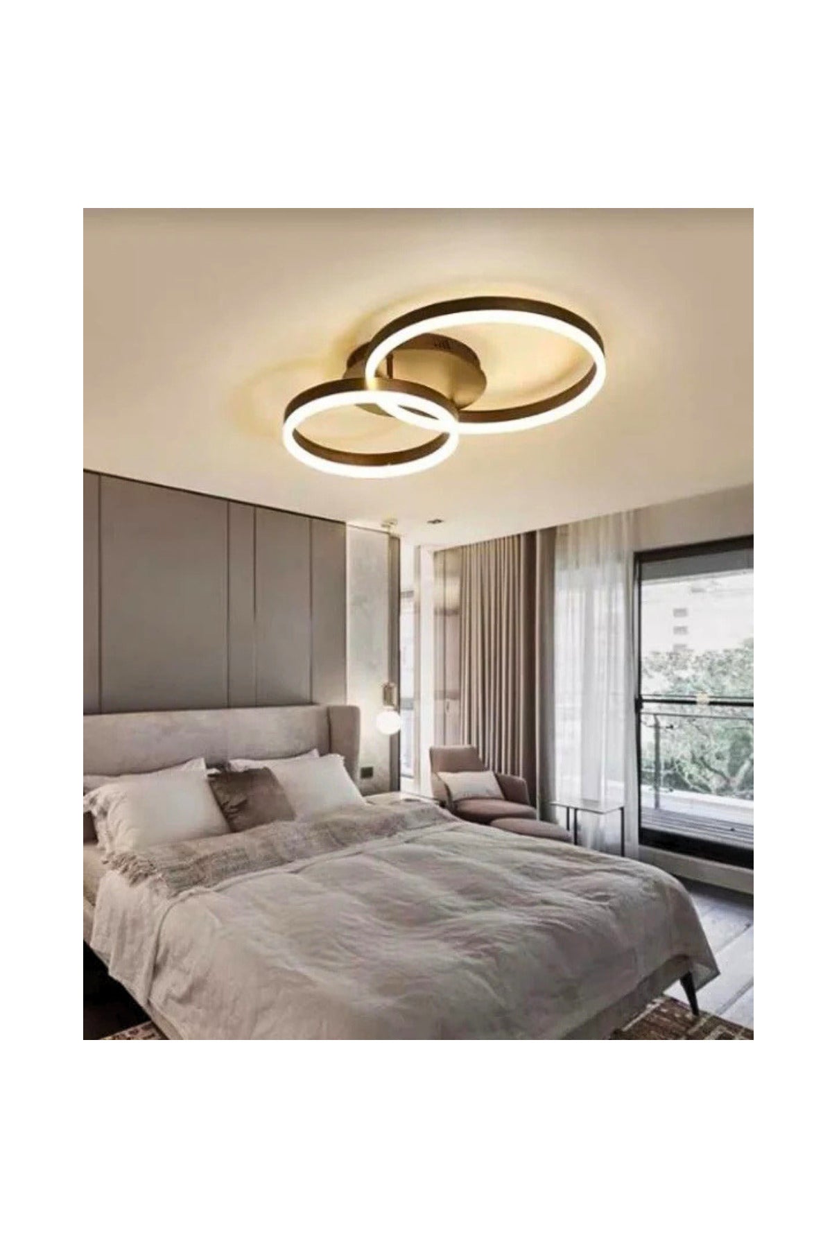 Plafonieră LED 120W, 2 inele, dimabilă WiFi, telecomandă, maro cafea