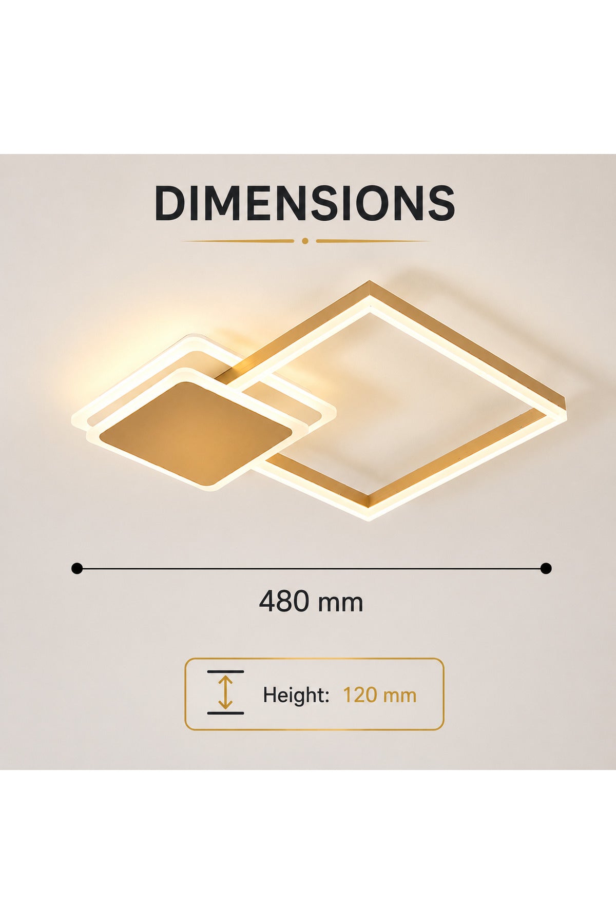 Plafonieră LED aurie, 48 W, dimabilă, Wi-Fi, telecomandă, 3 culori de lumină
