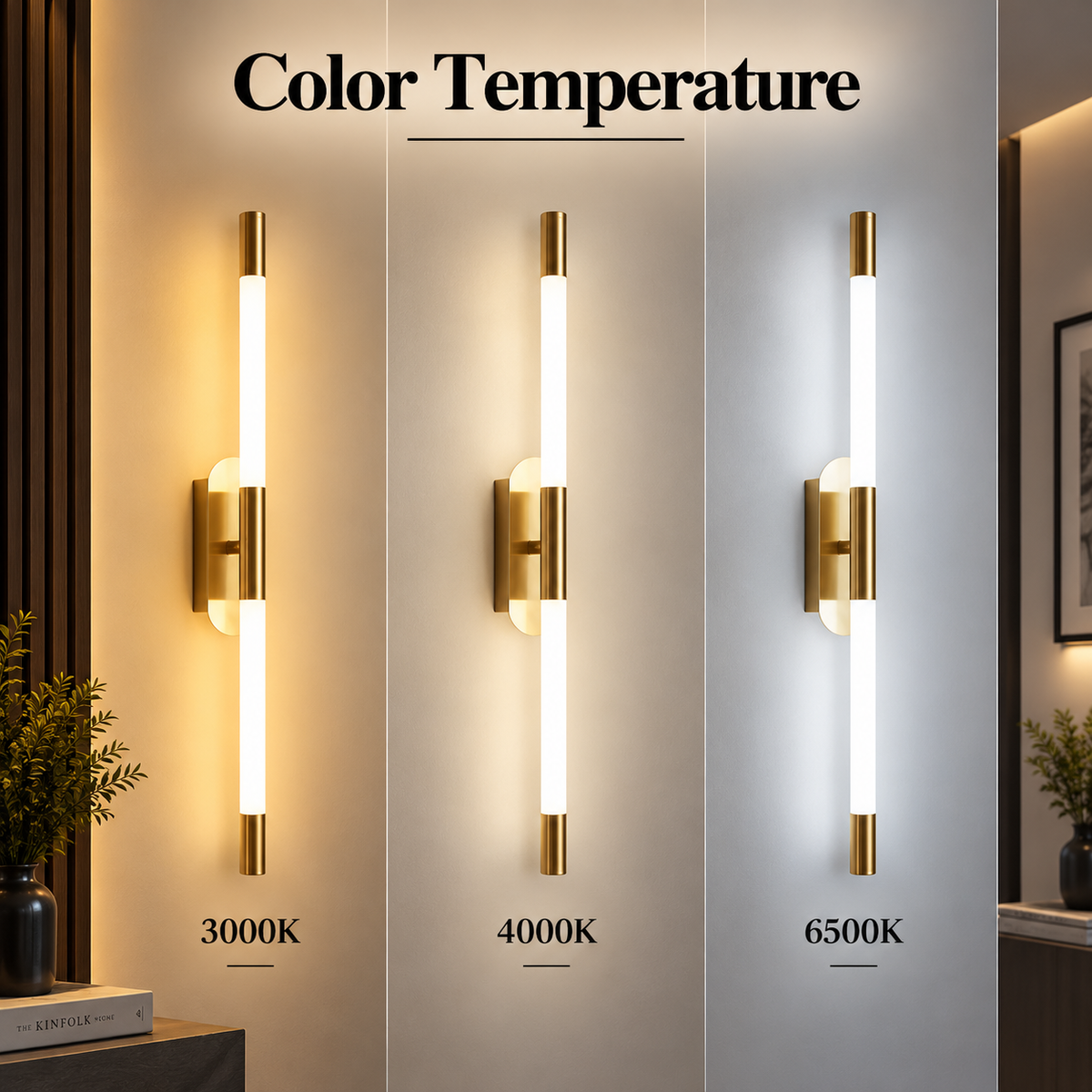 Aplica LED aurie de perete, 60 cm, 16 W, 800 lm, 3 culori de lumină