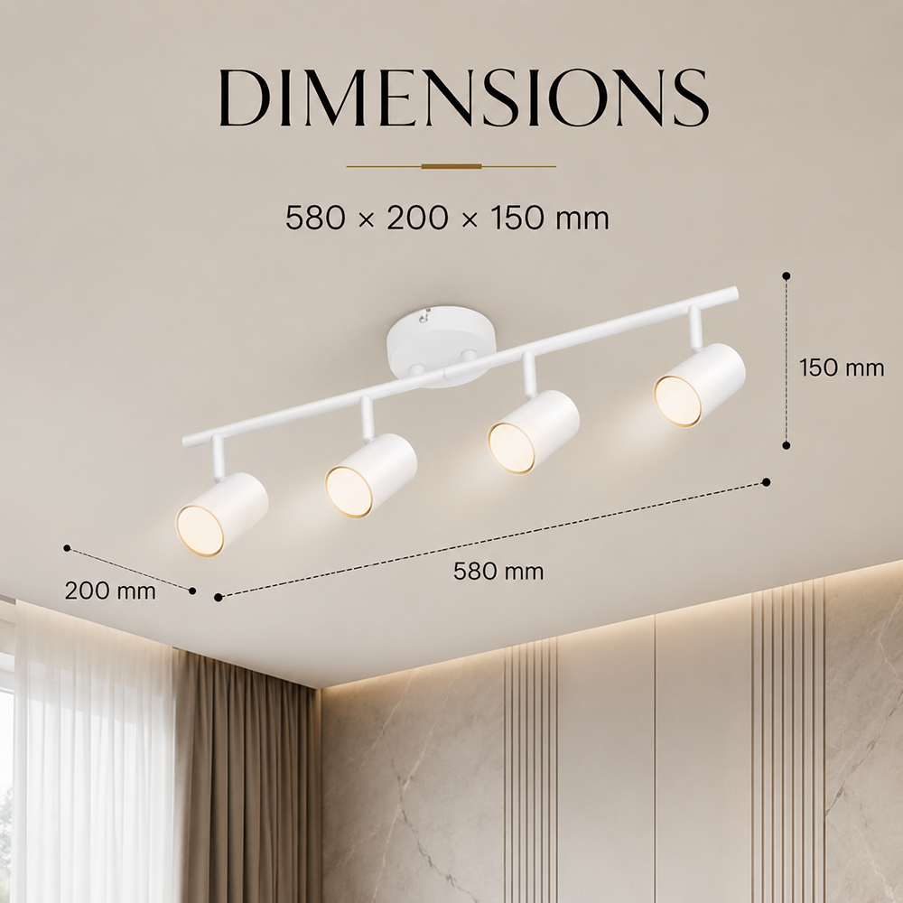 Spot pentru plafon și perete, 4xGU10, alb, 58 cm, max. 4x10 W