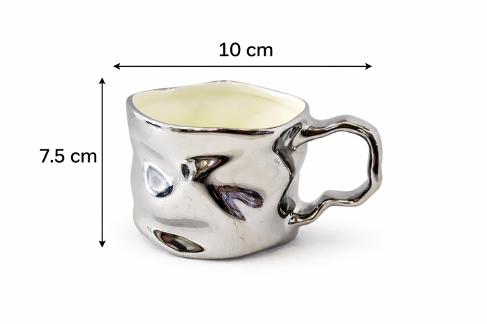 Cană ceramică modernă gri/negru lucios, model texturat, 10 cm