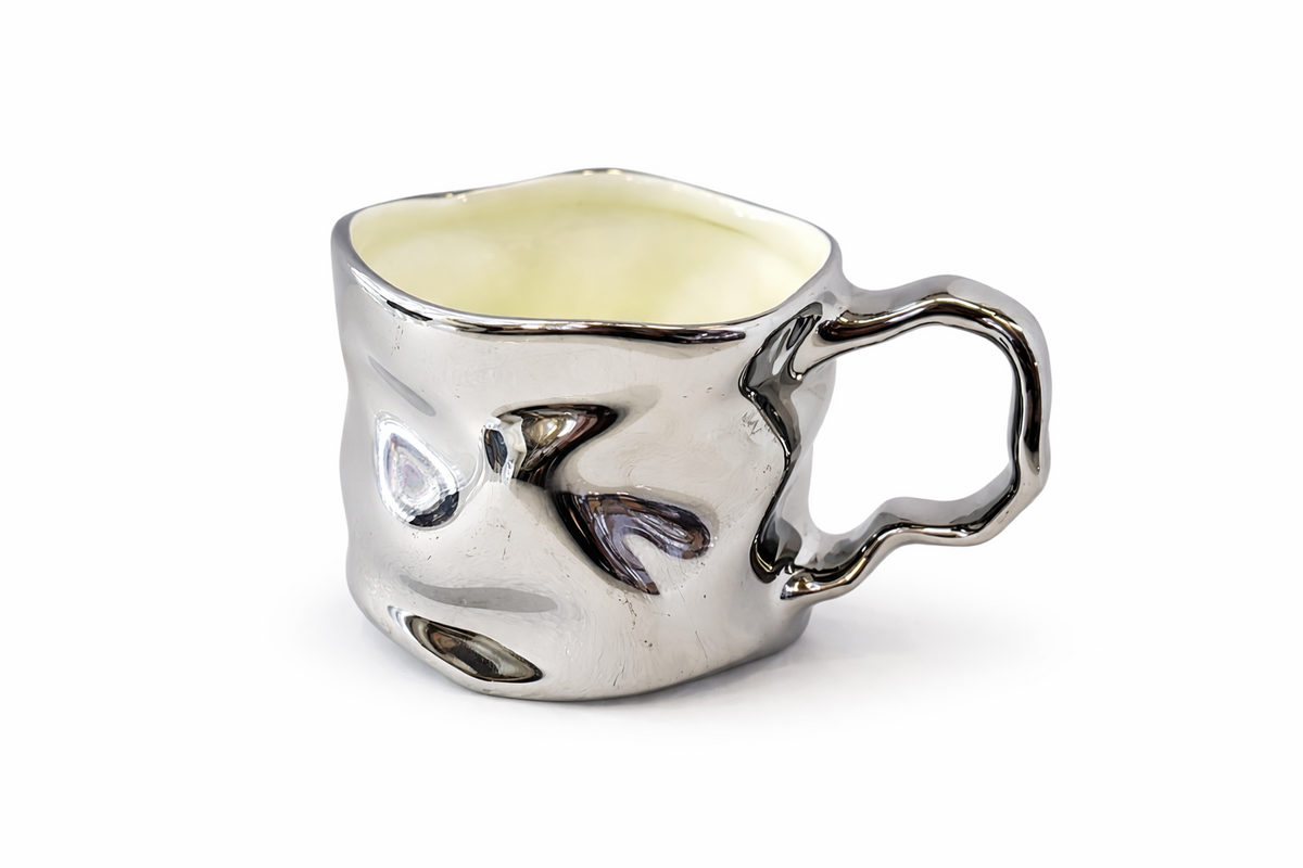 Cană ceramică modernă gri/negru lucios, model texturat, 10 cm