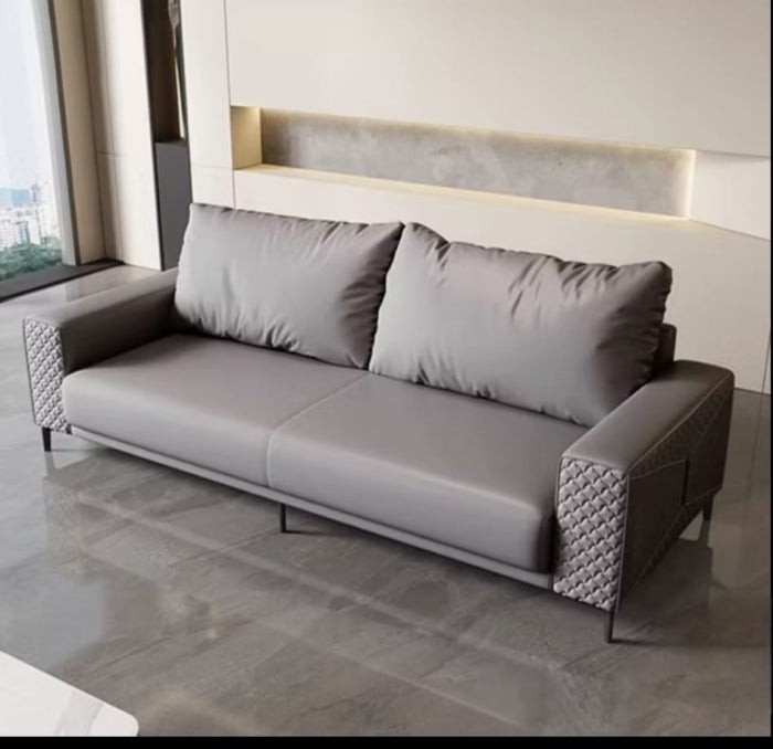 Canapea 2306 piele ecologică gri, design modern cu cotiere matlasate, 220 cm