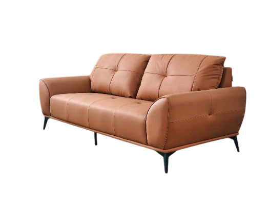 Canapea model 2309, piele sintetică maro-coniac, structură lemn, 220 cm
