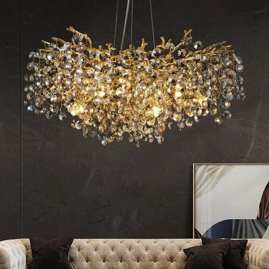 Candelabru LED auriu cu cristale, design floarea-soarelui, 80 cm