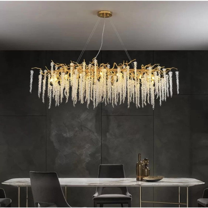 Candelabru modern din metal și sticlă, 22 socluri E14, Ø120 × 80 cm