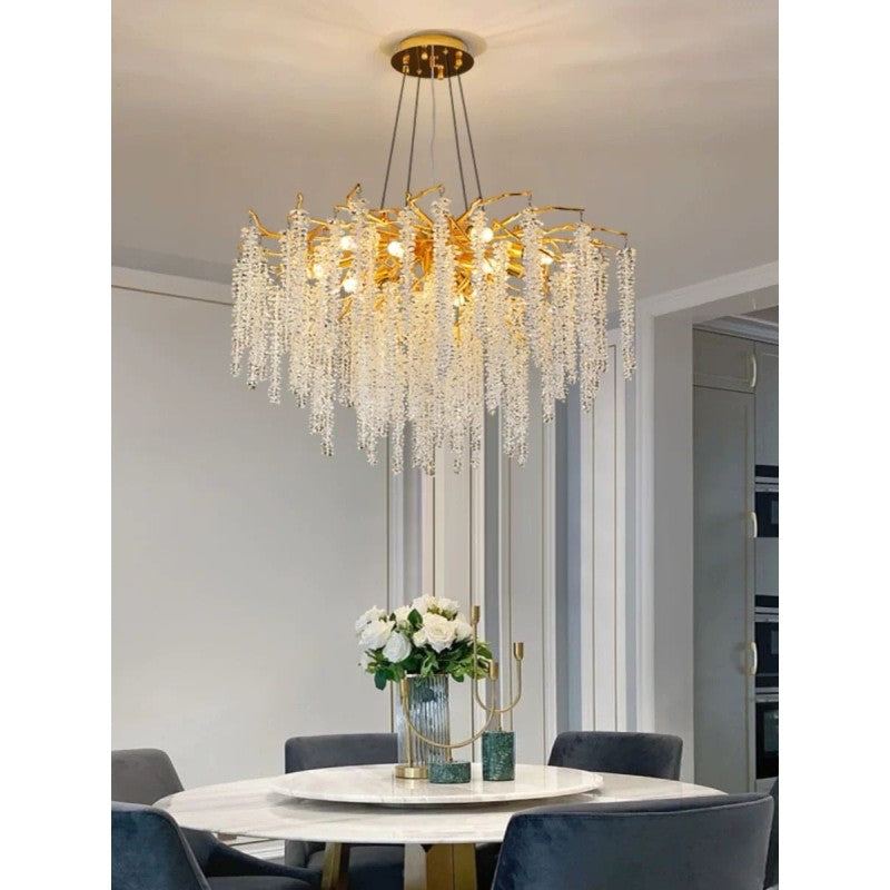Candelabru din metal auriu cu cristale, 10xE14, Ø80 x 100 cm