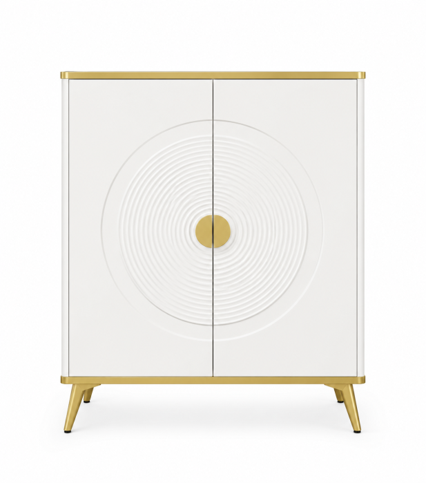 Comodă modernă 112 MDF alb cu blat compozit marmură, model circular 3D, 80 cm