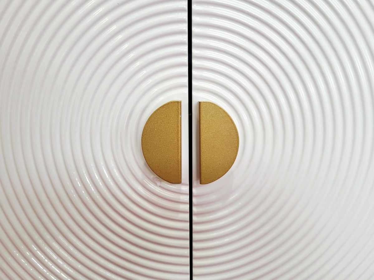 Comodă modernă 112 MDF alb cu blat compozit marmură, model circular 3D, 80 cm
