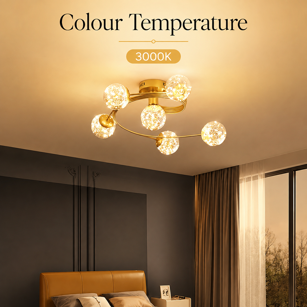 Plafonieră LED aurie cu 6 surse, 40 W, 3000 K, Ø60 cm