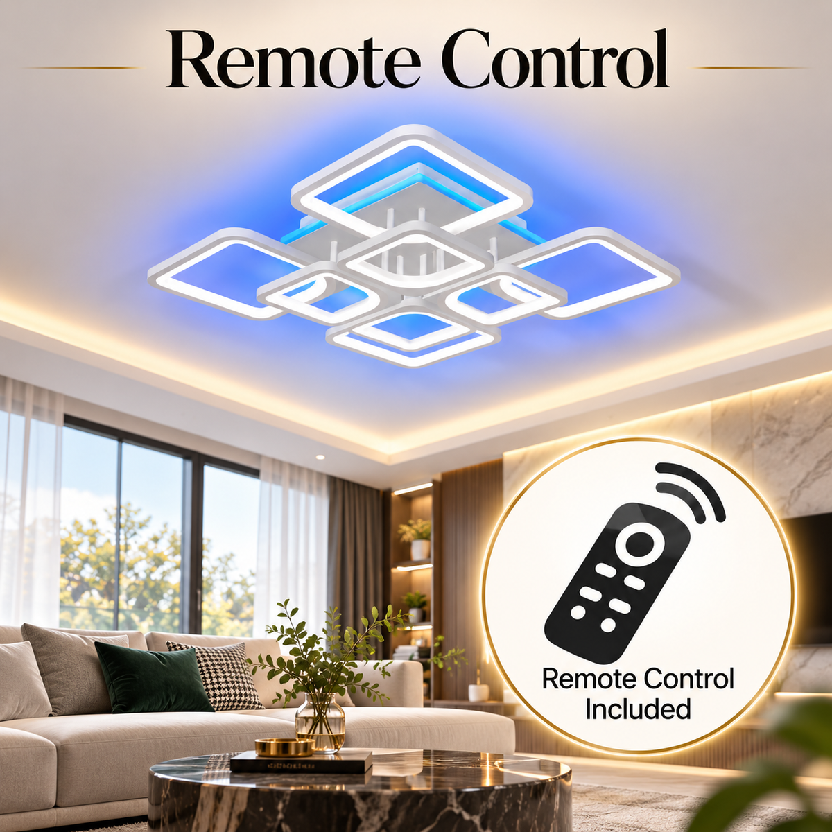 Plafonieră LED RGB dimabilă, 8 surse, Wi-Fi și telecomandă, 220 W